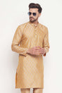 Buy Men's Beige Silk Blend Ethnic Motif Woven Design Short Kurta Online