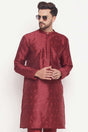 Buy Men's Maroon Silk Blend Ethnic Motif Woven Design Short Kurta Online