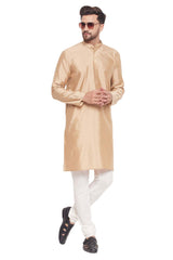 Buy Men's Beige And Cream Silk Blend Ethnic Motif Woven Design Kurta Pajama Jacket Set Online - Zoom Out