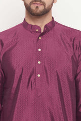 Buy Men's Purple Silk Blend Ethnic Motif Woven Design Short Kurta Online - Side