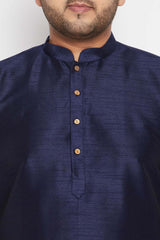 Buy Men's Silk Blend Woven Design Kurta Set in Navy Blue - Zoom Out