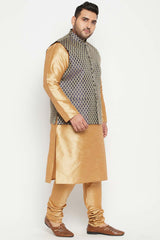 Buy Men's Silk Blend Woven Design Kurta Set in Rose Gold - Side