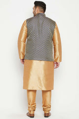 Buy Men's Silk Blend Woven Design Kurta Set in Rose Gold - Back