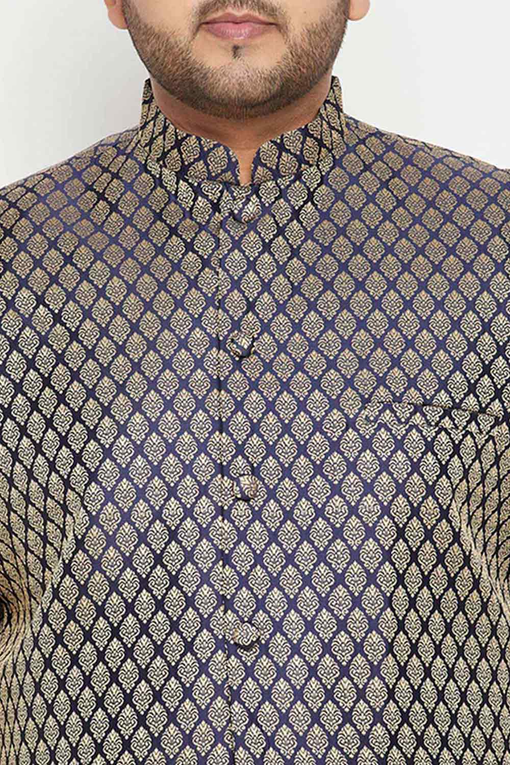 Buy Men's Silk Blend Woven Design Kurta Set in Rose Gold - Zoom in