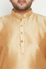 Buy Men's Silk Blend Woven Design Kurta Set in Rose Gold - Zoom Out