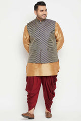 Buy Men's Silk Blend Woven Design Kurta Set in Rose Gold - Front