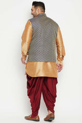 Buy Men's Silk Blend Woven Design Kurta Set in Rose Gold - Back