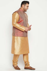 Buy Men's Silk Blend Woven Design Kurta Set in Rose Gold - Side