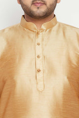 Buy Men's Silk Blend Woven Design Kurta Set in Rose Gold - Zoom Out