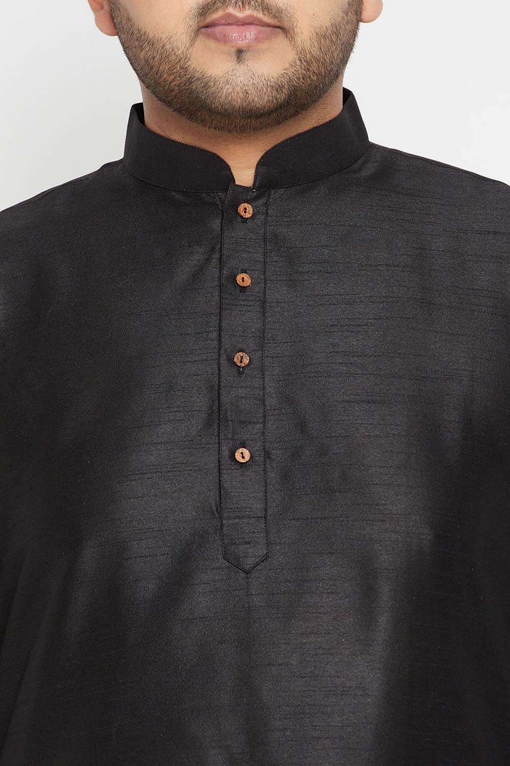 Buy Men's Silk Blend Woven Design Sherwani Set in Black - Zoom Out