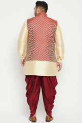 Buy Men's Silk Blend Woven Design Kurta Set in Gold - Back