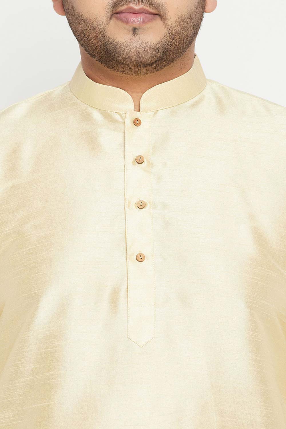 Buy Men's Silk Blend Woven Design Kurta Set in Gold - Zoom Out