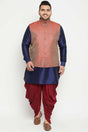 Buy Men's Silk Blend Woven Design Sherwani Set in Navy Blue - Front