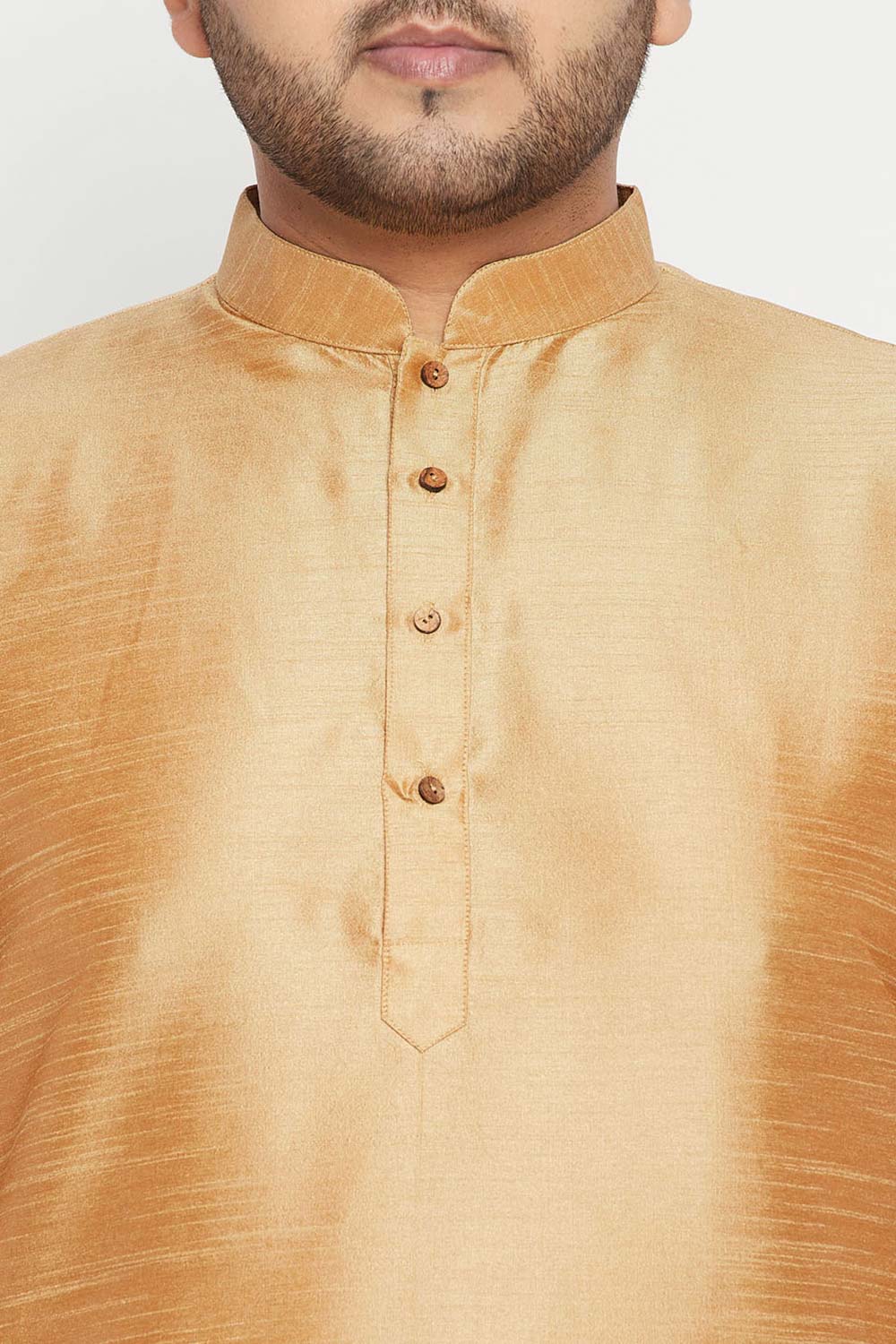 Buy Men's Silk Blend Woven Design Kurta Set in Rose Gold - Zoom Out