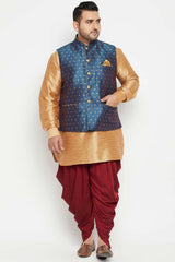 Buy Men's Silk Blend Woven Design Nehru Jacket in Blue - Zoom Out