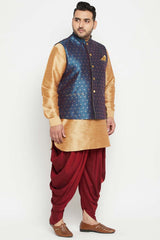 Buy Men's Silk Blend Woven Design Kurta Set in Rose Gold - Side