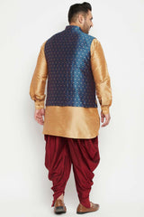 Buy Men's Silk Blend Woven Design Kurta Set in Rose Gold - Back