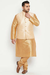 Buy Men's Silk Blend Woven Design Kurta Set in Rose Gold - Front