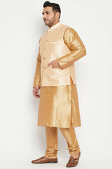 Buy Men's Silk Blend Woven Design Kurta Set in Rose Gold - Side