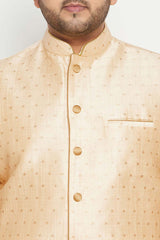 Buy Men's Silk Blend Woven Design Kurta Set in Rose Gold - Zoom Out