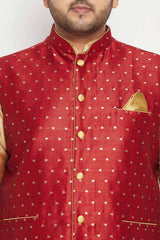 Buy Men's Silk Blend Woven Design Kurta Set in Rose Gold - Zoom in