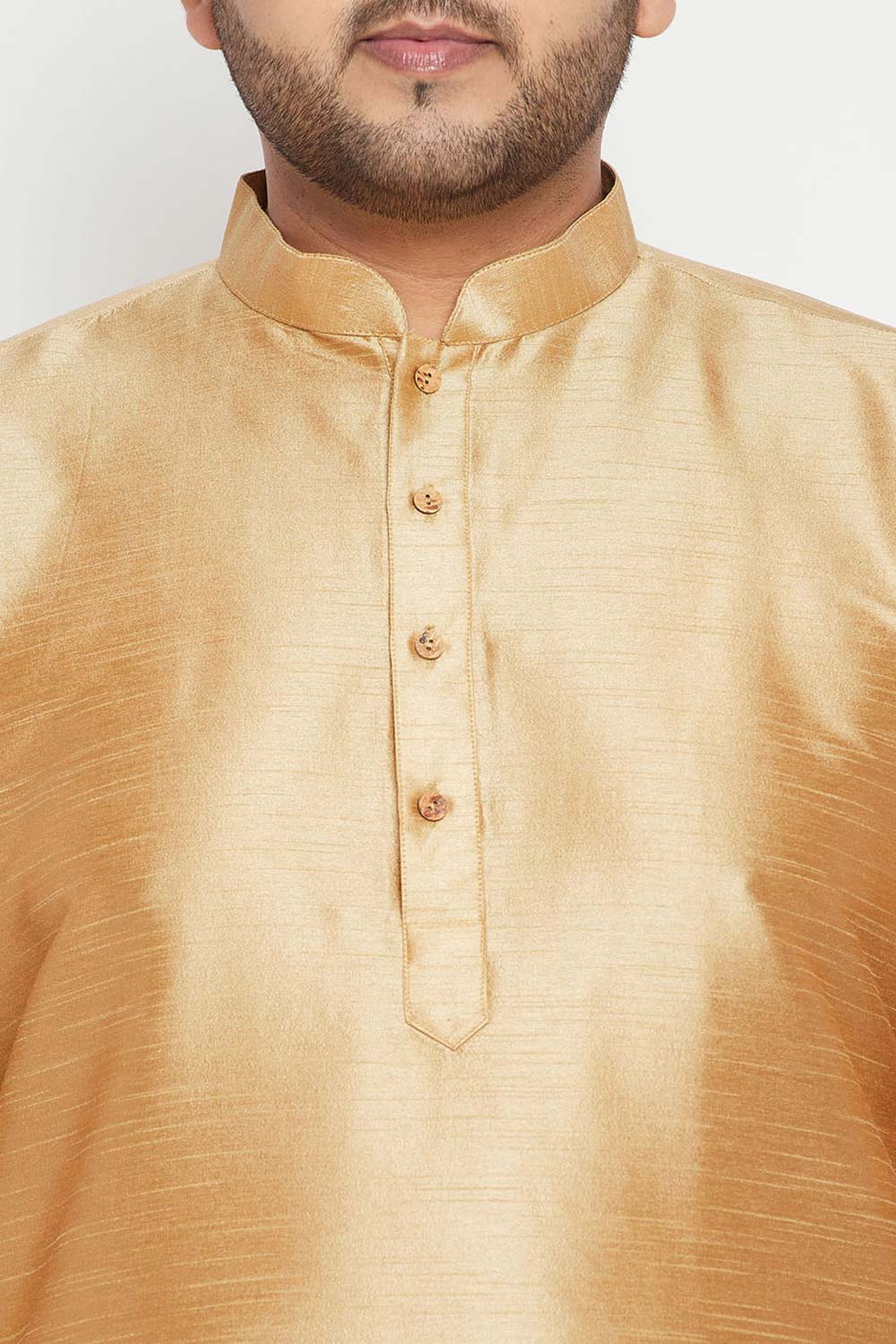 Buy Men's Silk Blend Woven Design Kurta Set in Rose Gold - Zoom Out