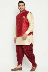 Buy Men's Silk Blend Woven Design Kurta Set in Gold - Side