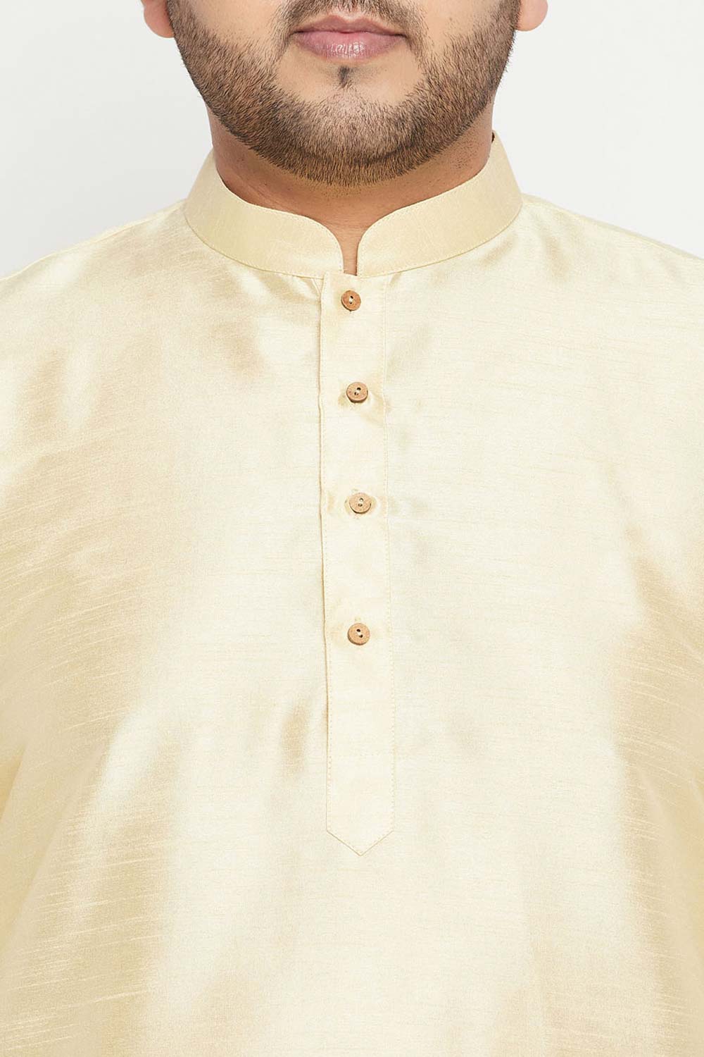 Buy Men's Silk Blend Woven Design Kurta Set in Gold - Zoom Out