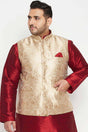 Buy Men's Silk Blend Woven Design Nehru Jacket in Rose Gold - Front