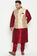 Buy Men's Silk Blend Woven Design Nehru Jacket in Rose Gold - Zoom Out