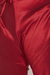 Buy Men's Silk Blend Woven Design Kurta Set in Maroon - Zoom Out