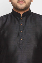 Buy Men's Silk Blend Woven Design Kurta Set in Black - Zoom Out