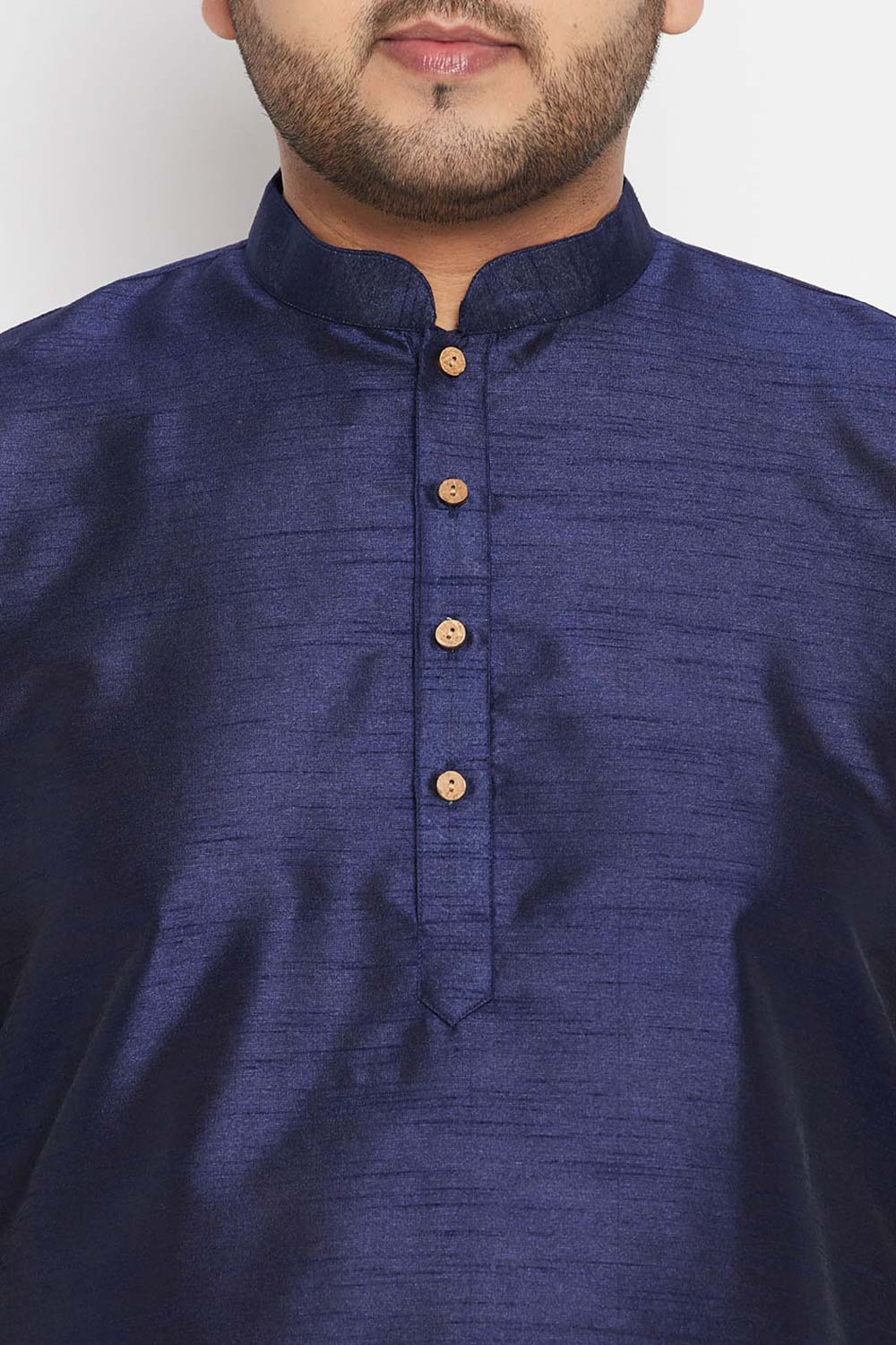 Buy Men's Silk Blend Woven Design Kurta Set in Navy Blue - Zoom Out