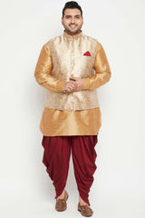 Buy Men's Silk Blend Woven Design Kurta Set in Rose Gold - Front