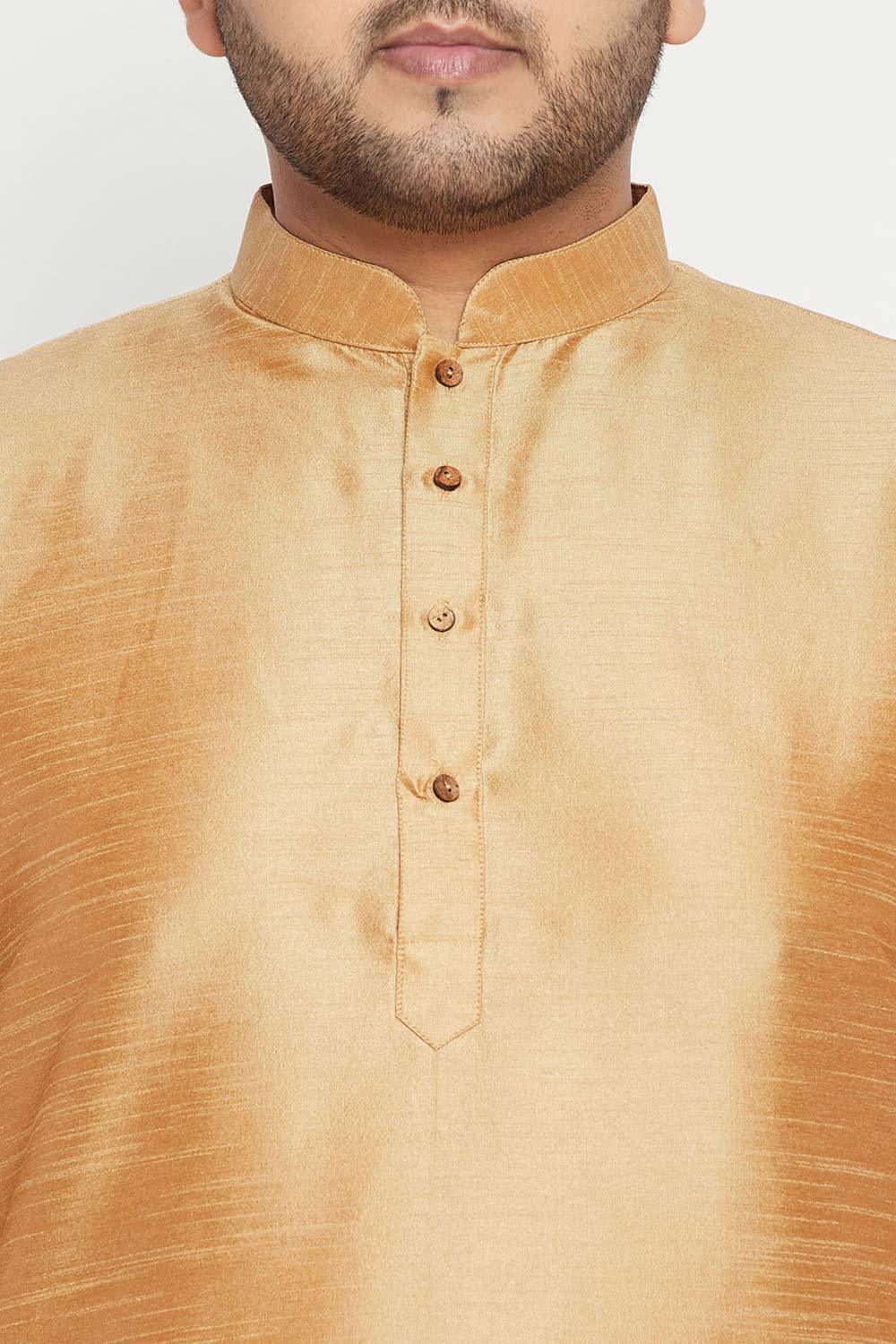 Buy Men's Silk Blend Woven Design Kurta Set in Rose Gold - Zoom Out