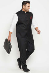 Buy Men's Cotton Silk Blend Solid Nehru Jacket in Black - Zoom Out