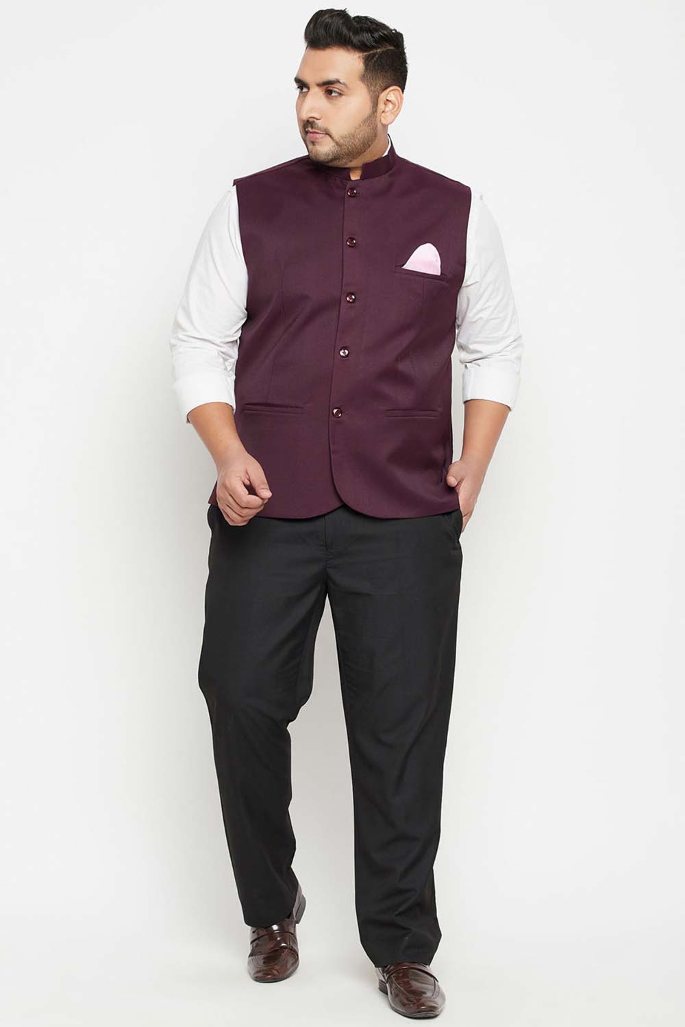 Buy Men's Cotton Silk Blend Solid Nehru Jacket in Maroon - Zoom Out