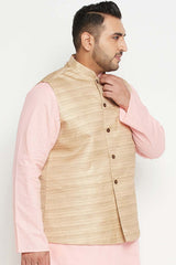 Buy Men's Silk Blend Solid Nehru Jacket in Beige - Side