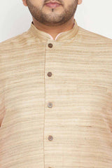 Buy Men's Silk Blend Solid Nehru Jacket in Beige - Zoom in