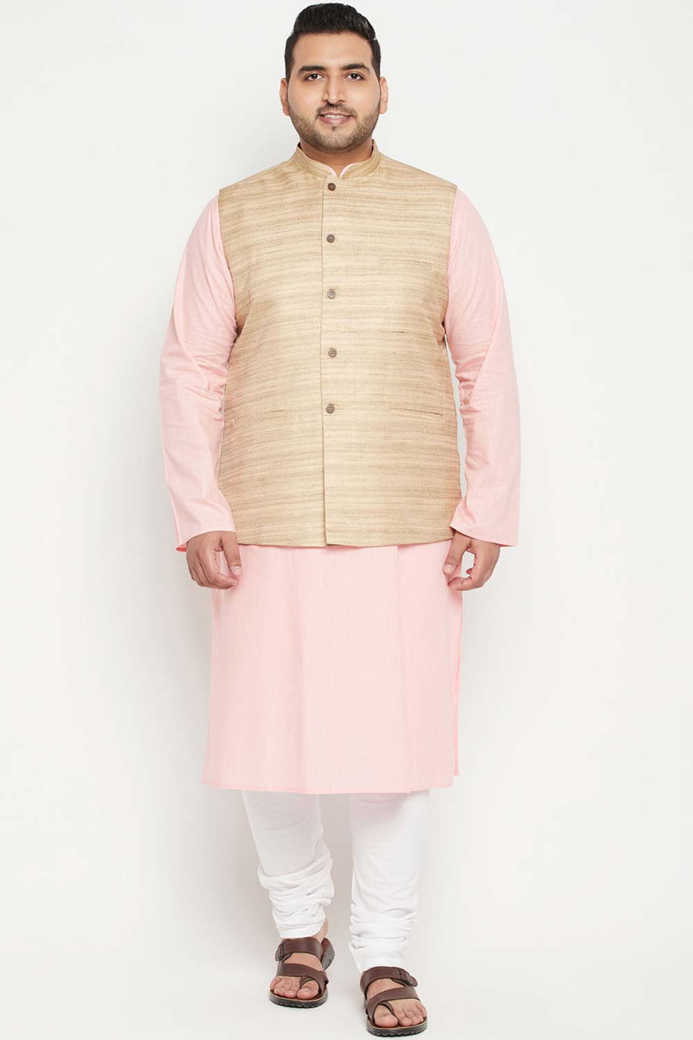 Buy Men's Silk Blend Solid Nehru Jacket in Beige - Zoom Out