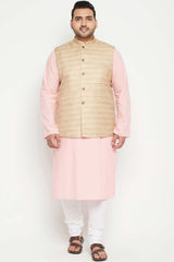 Buy Men's Silk Blend Solid Nehru Jacket in Beige - Zoom Out