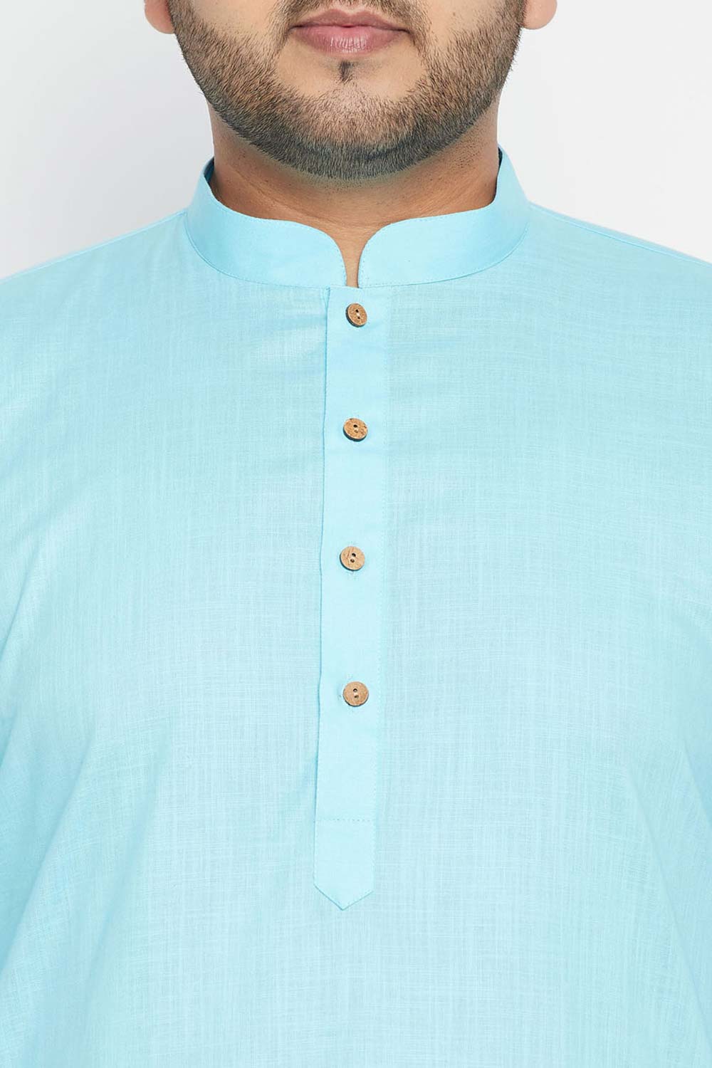 Buy Men's Cotton Blend Solid Kurta Set in Aqua Blue - Zoom Out