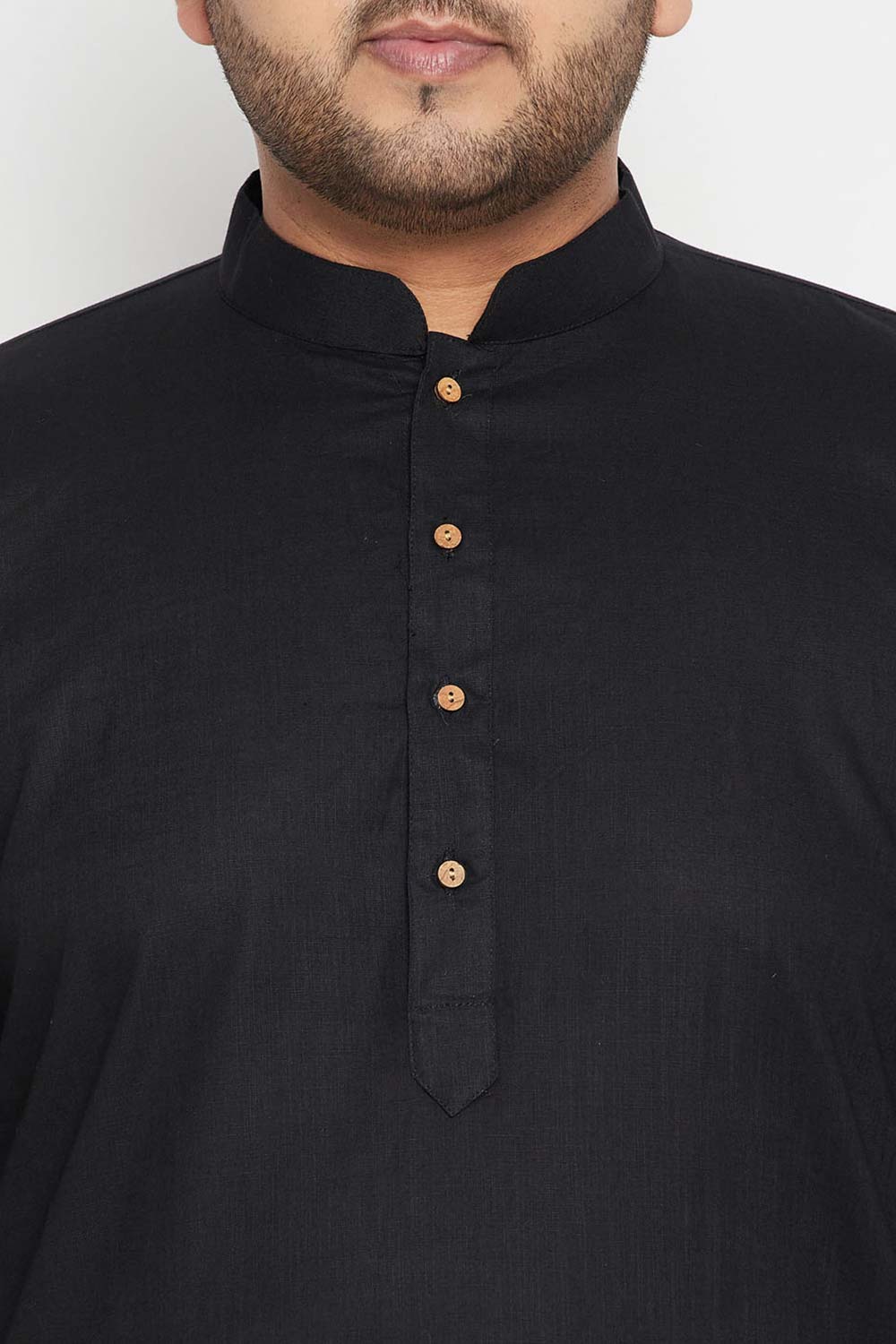 Buy Men's Cotton Blend Solid Kurta Set in Black - Zoom Out