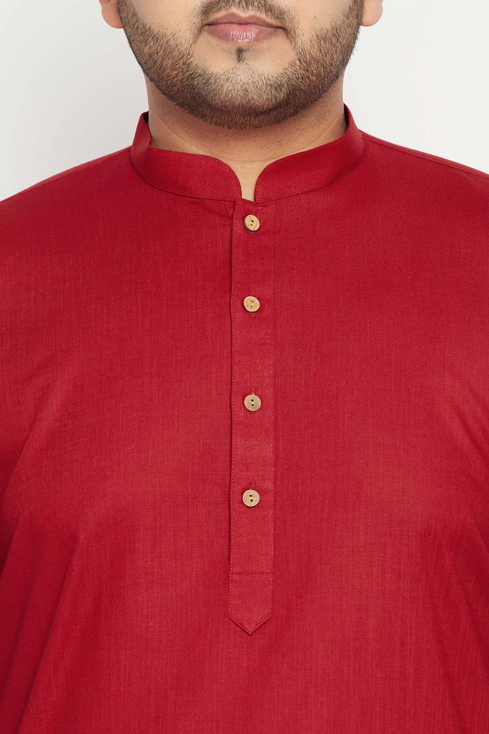 Buy Men's Cotton Blend Solid Kurta Set in Maroon - Zoom Out