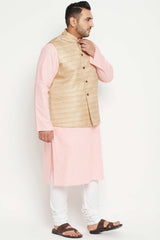 Buy Men's Cotton Blend Solid Kurta Set in Pink - Side