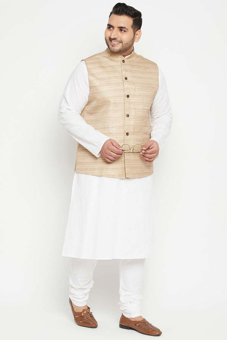 Buy Men's Cotton Blend Solid Kurta Set in White - Front