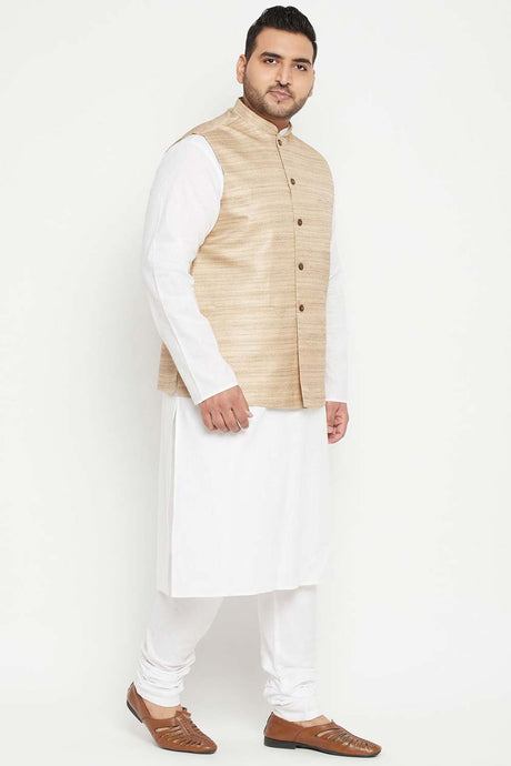 Buy Men's Cotton Blend Solid Kurta Set in White - Side