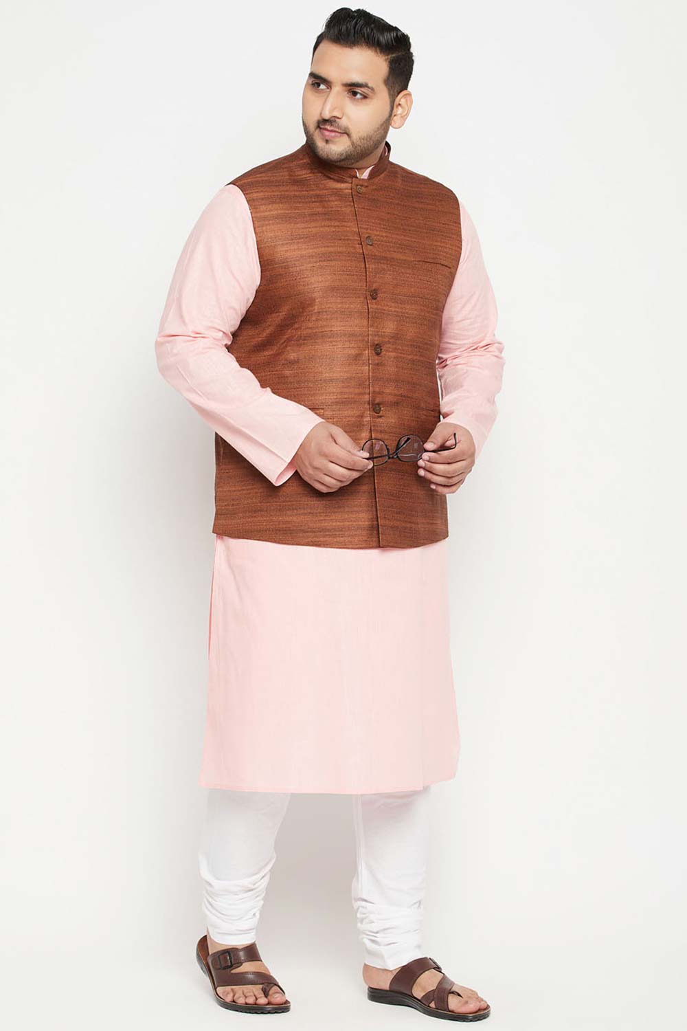 Buy Men's Silk Blend Solid Nehru Jacket in Coffee Brown - Zoom Out