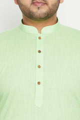 Buy Men's Cotton Blend Solid Kurta Set in Mint Green - Zoom Out