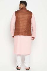 Buy Men's Cotton Blend Solid Kurta Set in Pink - Back